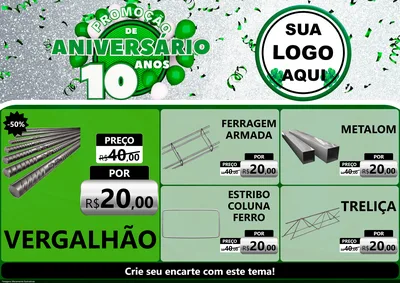 Modelo de Encarte para Encarte A4 Horizontal com o tema Promoção de Aniversário - 10 Anos para Ferragens