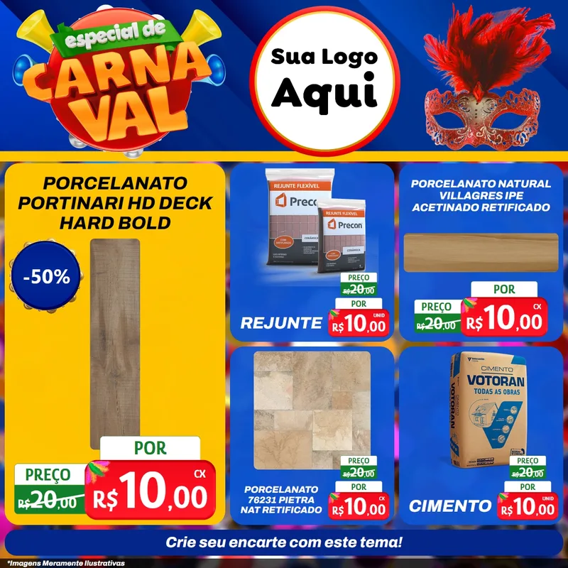 Modelo de Rede Social para Feed Facebook com o tema Especial de Carnaval para Pisos e revestimentos