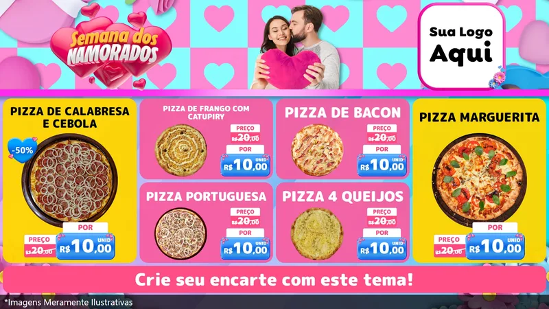 Modelo de TV para TV Horizontal com o tema Semana dos Namorados para Pizzaria