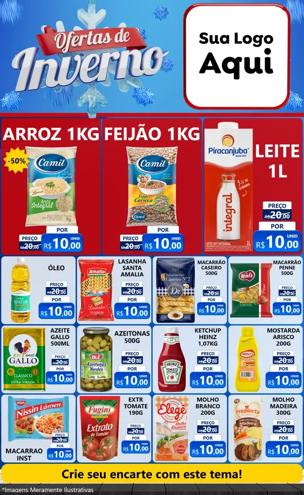 Modelo de Encarte para Encarte Grande com o tema Ofertas de Inverno para Supermercado