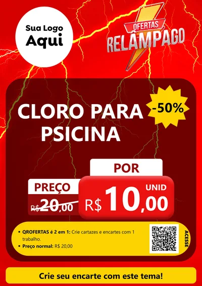 Modelo de Cartaz para Cartaz A4 Vertical com o tema Ofertas Relâmpago para Produtos para Piscina