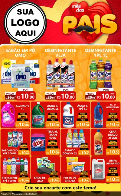 Modelo de Encarte para Encarte Grande com o tema Mês Dos Pais para Produtos de Limpeza