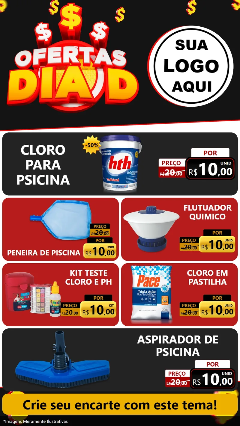 Modelo de TV para TV Vertical com o tema Ofertas Dia D para Produtos para Piscina