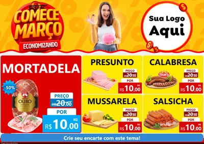Modelo de Encarte para Encarte A4 Horizontal com o tema Comece Março Economizando para Frios e Laticínios
