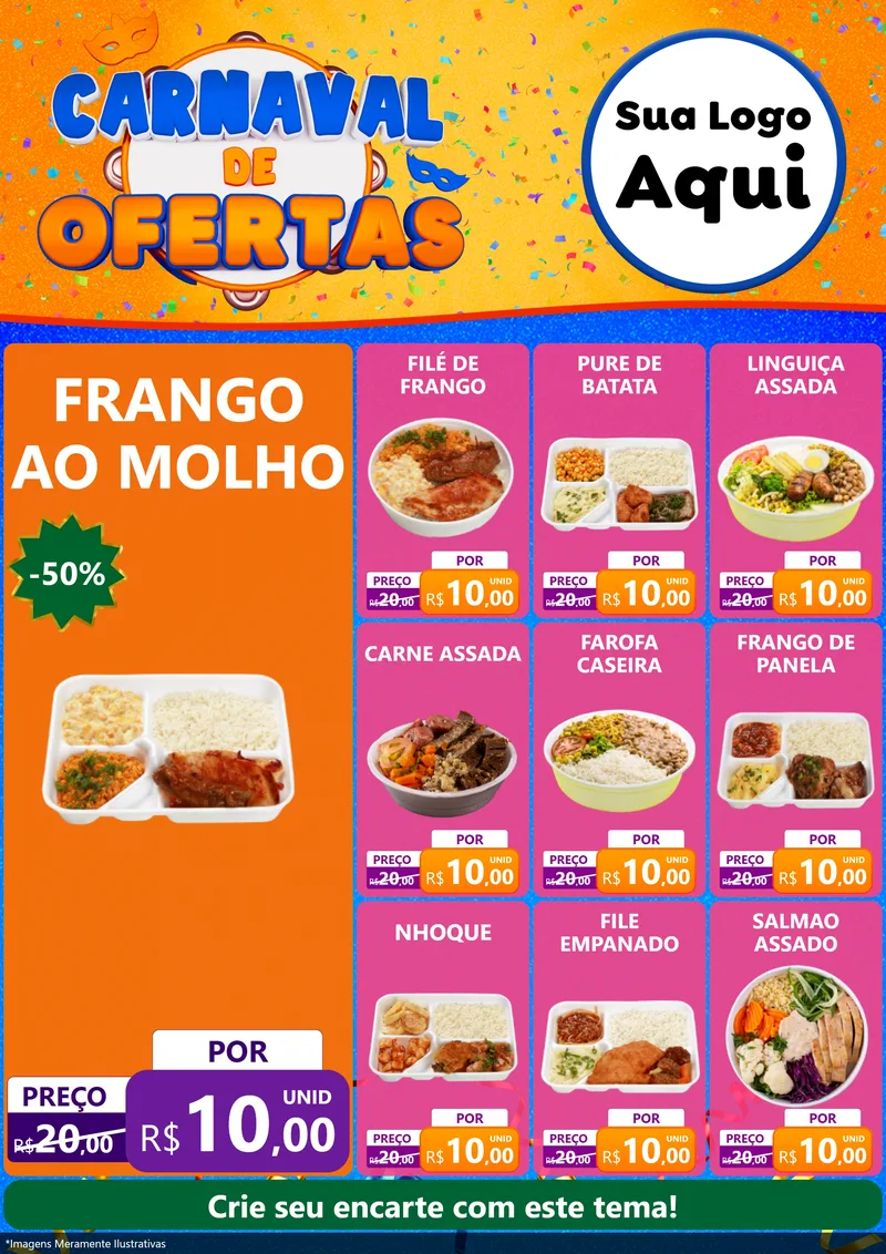 Modelo de Encarte para Encarte A4 Vertical com o tema Carnaval de Ofertas para Restaurante