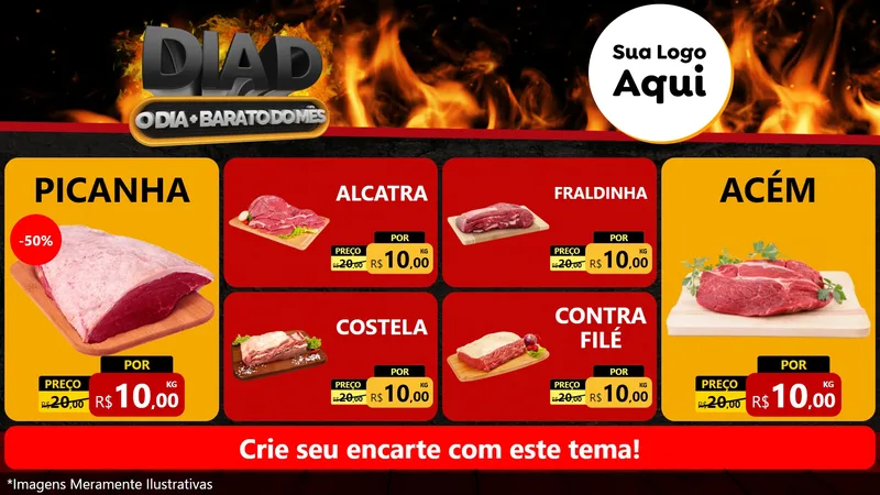 Modelo de TV para TV Horizontal com o tema Dia D, O Dia Mais Barato Do Mês para Açougue