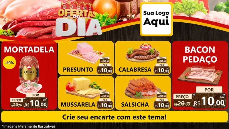 Modelo de TV para TV Horizontal com o tema Ofertas do Dia para Frios e Laticínios