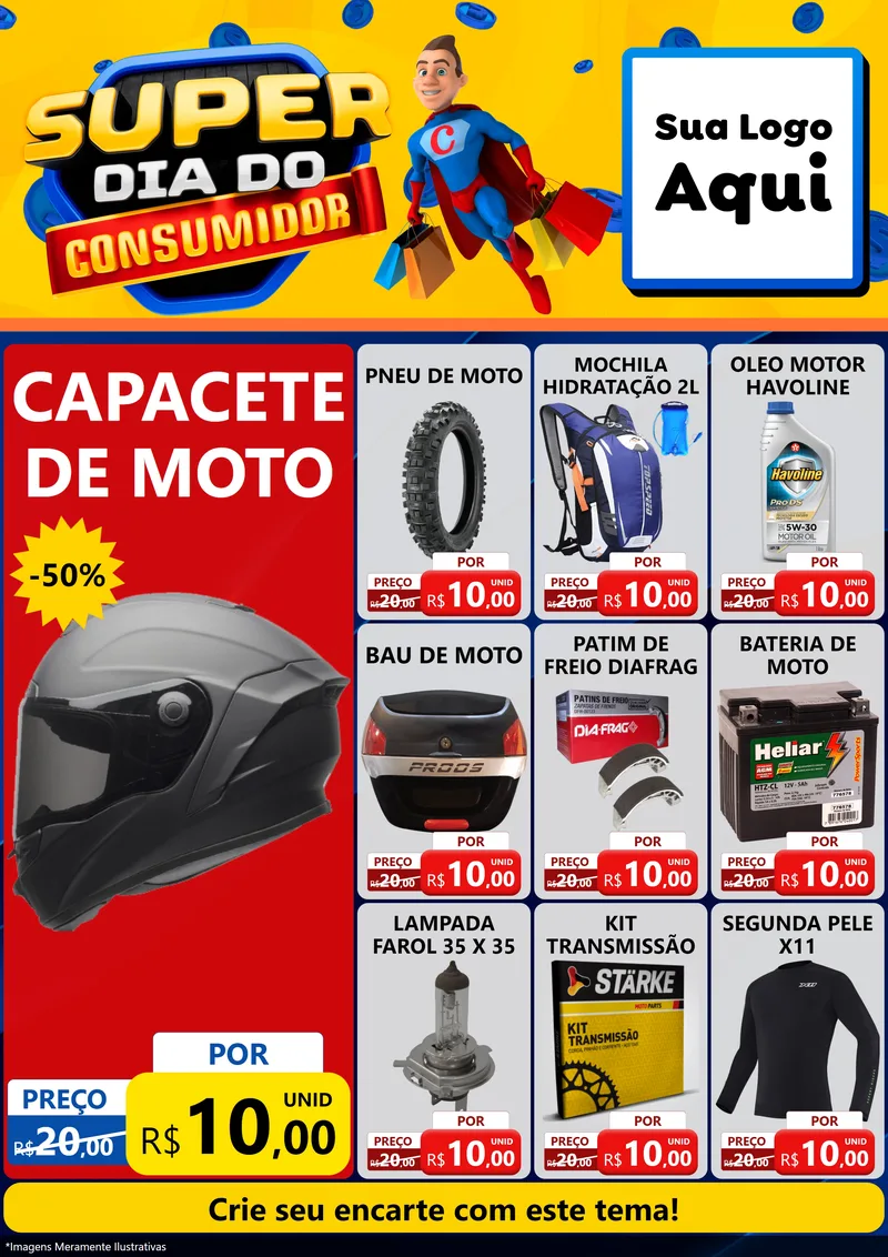 Modelo de Encarte para Encarte A4 Vertical com o tema Super Dia do Consumidor para Moto peças
