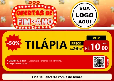 Modelo de Cartaz para Cartaz A4 Horizontal com o tema Ofertas de Fim de Ano para Peixaria