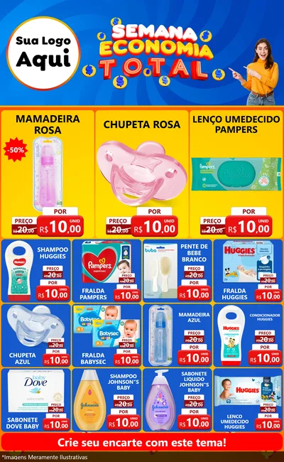 Modelo de Encarte para Encarte Grande com o tema Semana Economia Total para Bebês