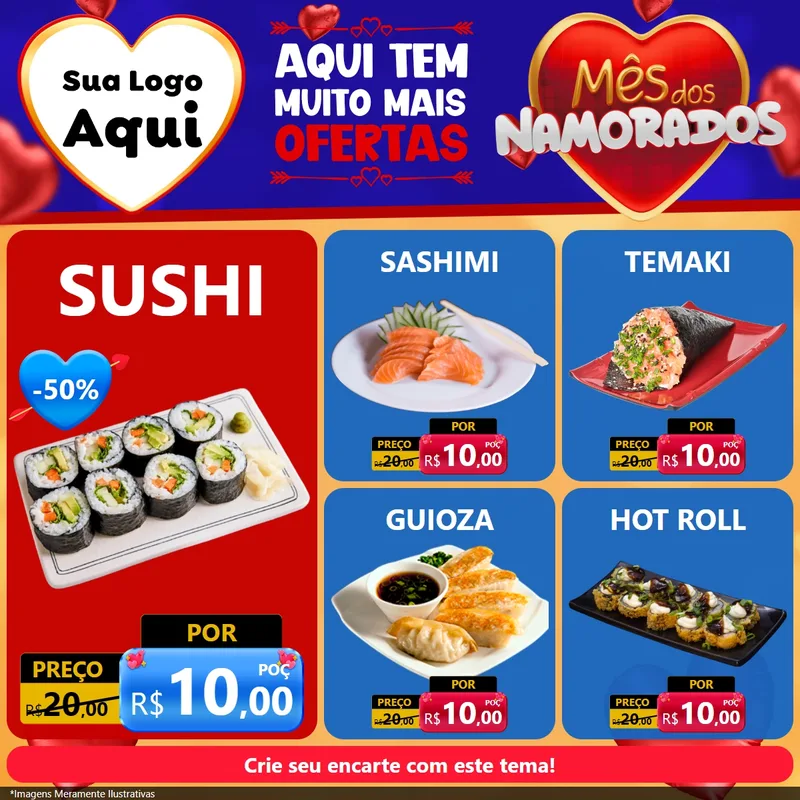 Modelo de Rede Social para Feed Facebook com o tema Mês dos Namorados para Comida japonesa