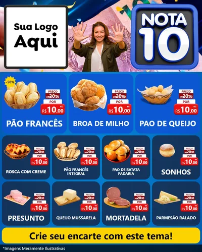 Modelo de Rede Social para Feed Instagram com o tema Nota 10 para Padaria