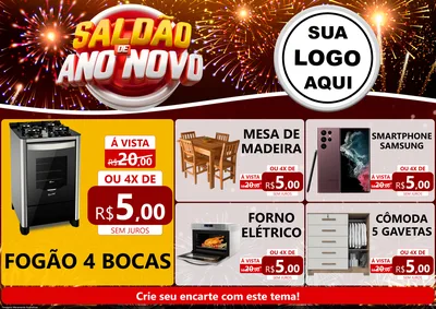 Modelo de Encarte para Encarte A4 Horizontal com o tema Saldão de Ano Novo para Móveis e Eletro