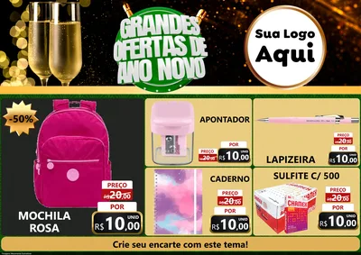 Modelo de Encarte para Encarte A4 Horizontal com o tema Grandes Ofertas de Ano Novo para Papelaria