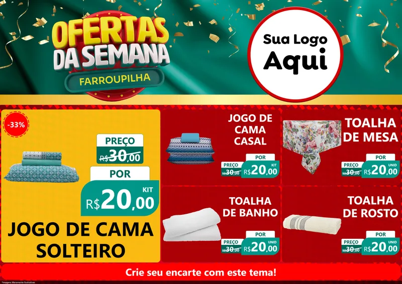 Modelo de Encarte para Encarte A4 Horizontal com o tema Ofertas da Semana Farroupilha para Cama, Mesa e Banho
