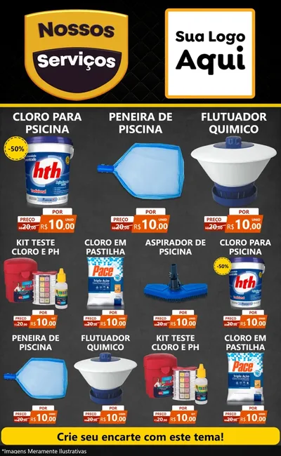 Modelo de Encarte para Encarte Grande com o tema Nossos Serviços para Produtos para Piscina