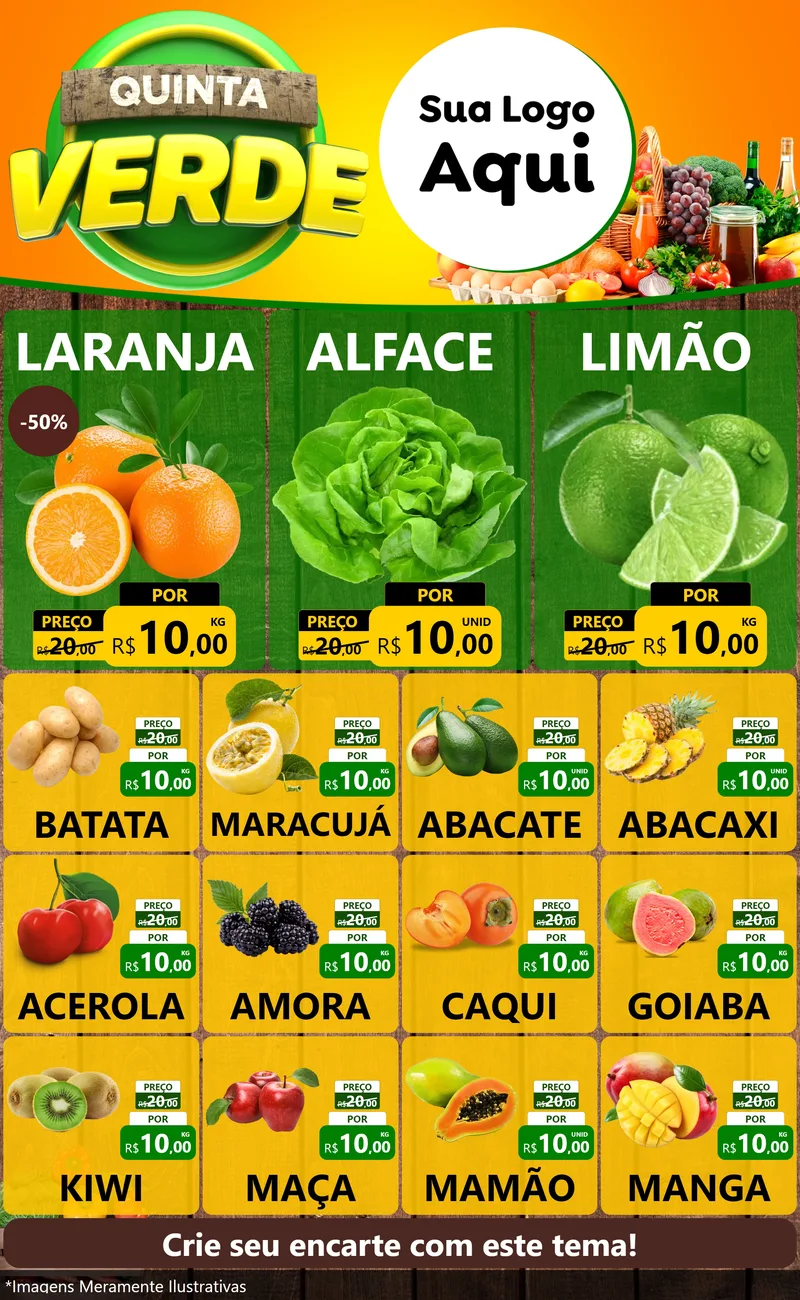 Modelo de Encarte para Encarte Grande com o tema Quinta Verde para Hortifrúti