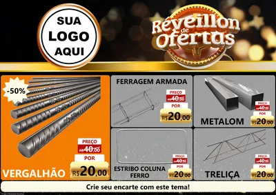 Modelo de Encarte para Encarte A4 Horizontal com o tema Réveillon de Ofertas para Ferragens