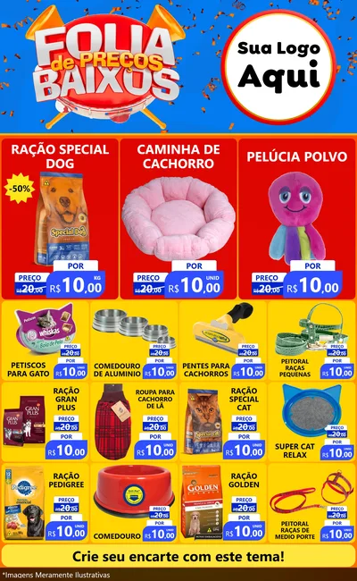 Modelo de Encarte para Encarte Grande com o tema Folia de Preços Baixos para Pet Shop