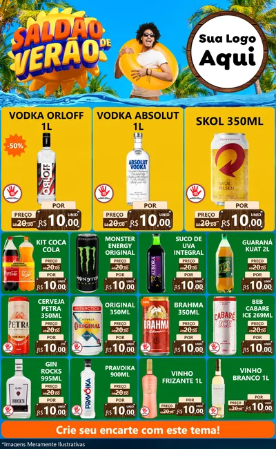 Modelo de Encarte para Encarte Grande com o tema Saldão de Verão para Distribuidora de bebidas