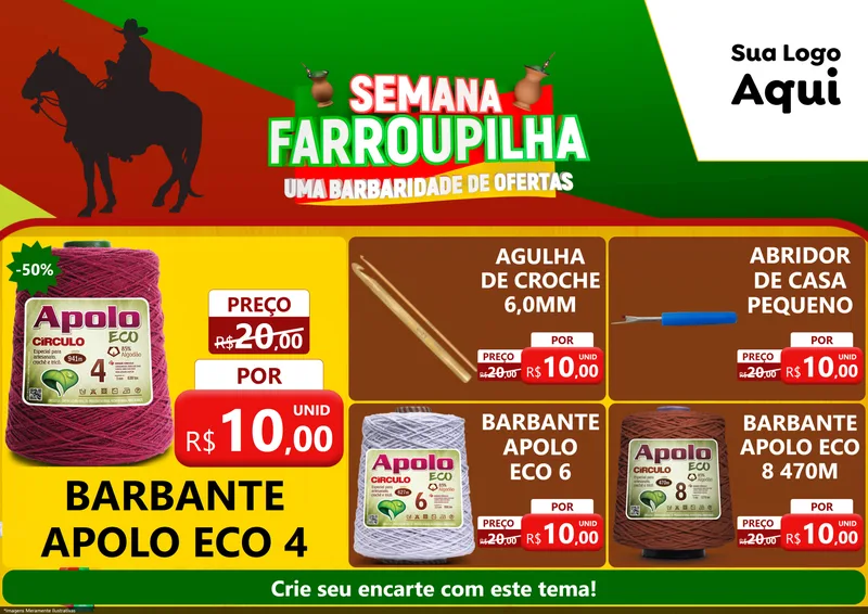 Modelo de Encarte para Encarte A4 Horizontal com o tema Semana Farroupilha - Uma Barbaridade de Ofertas para Armarinho e Aviamentos