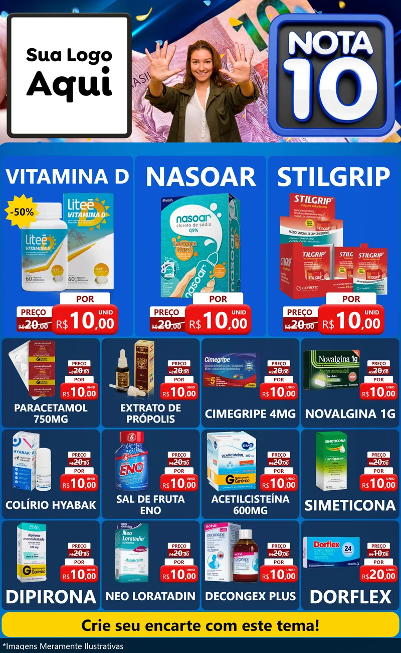 Modelo de Encarte para Encarte Grande com o tema Nota 10 para Farmácia