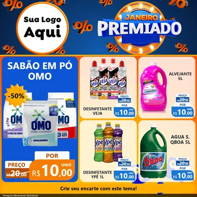 Modelo de Rede Social para Feed Facebook com o tema Janeiro Premiado para Produtos de Limpeza