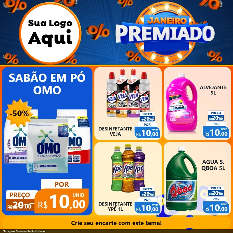 Modelo de Rede Social para Feed Facebook com o tema Janeiro Premiado para Produtos de Limpeza