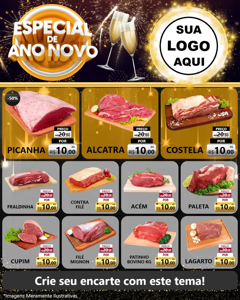 Modelo de Rede Social para Feed Instagram com o tema Especial de Ano Novo para Açougue