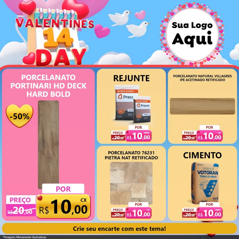 Modelo de Rede Social para Feed Facebook com o tema Valentine's Day para Pisos e revestimentos