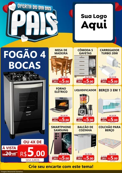 Modelo de Encarte para Encarte A4 Vertical com o tema Oferta Do Dia Dos Pais para Móveis e Eletro