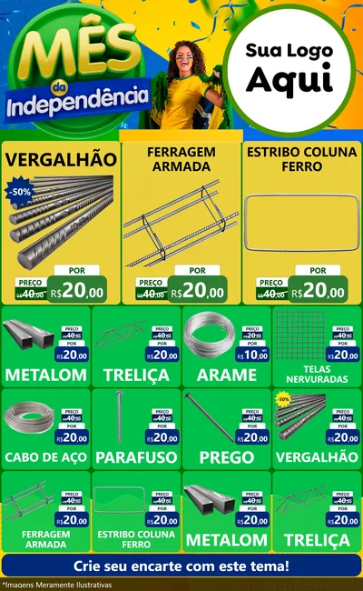 Modelo de Encarte para Encarte Grande com o tema Mês da Independência para Ferragens
