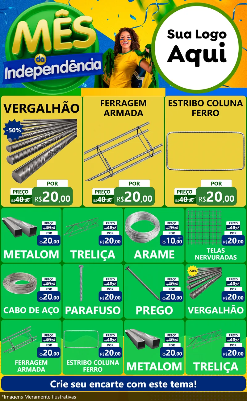 Modelo de Encarte para Encarte Grande com o tema Mês da Independência para Ferragens