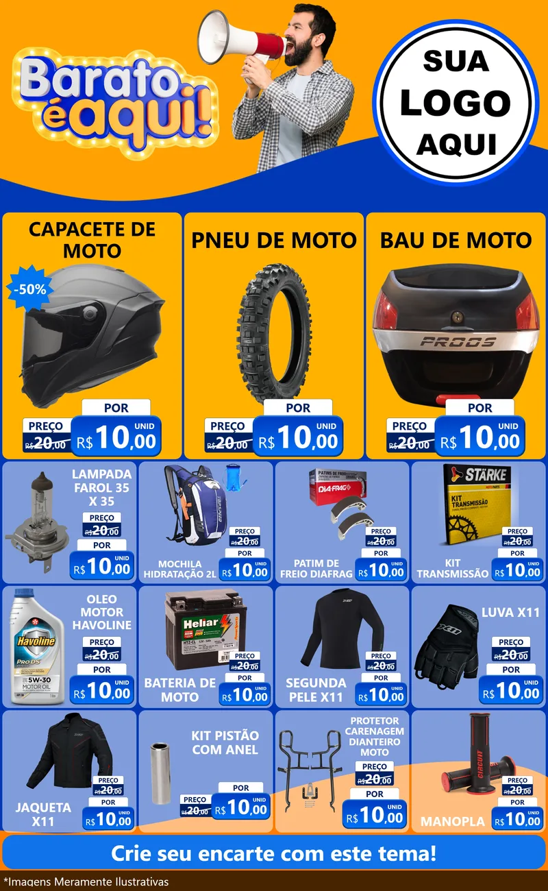 Modelo de Encarte para Encarte Grande com o tema Barato é aqui para Moto peças
