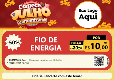 Modelo de Cartaz para Cartaz A4 Horizontal com o tema Comece Julho Economizando para Materiais Elétricos