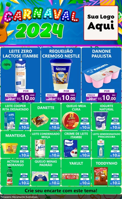Modelo de Encarte para Encarte Grande com o tema Carnaval 2027 para Frios e Laticínios