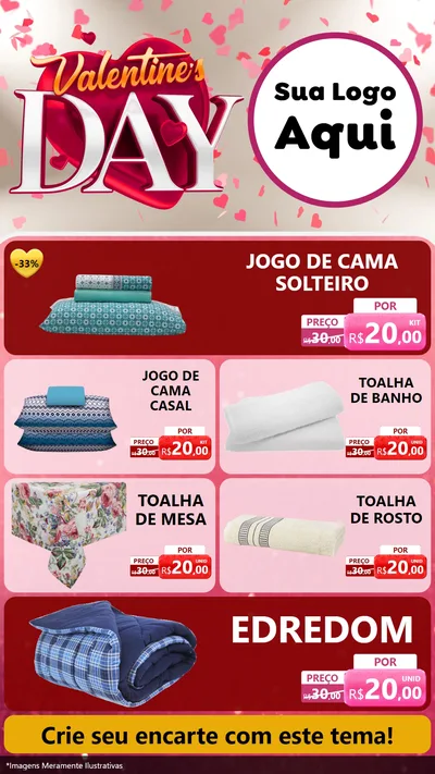 Modelo de TV para TV Vertical com o tema Valentine's Day para Cama, Mesa e Banho