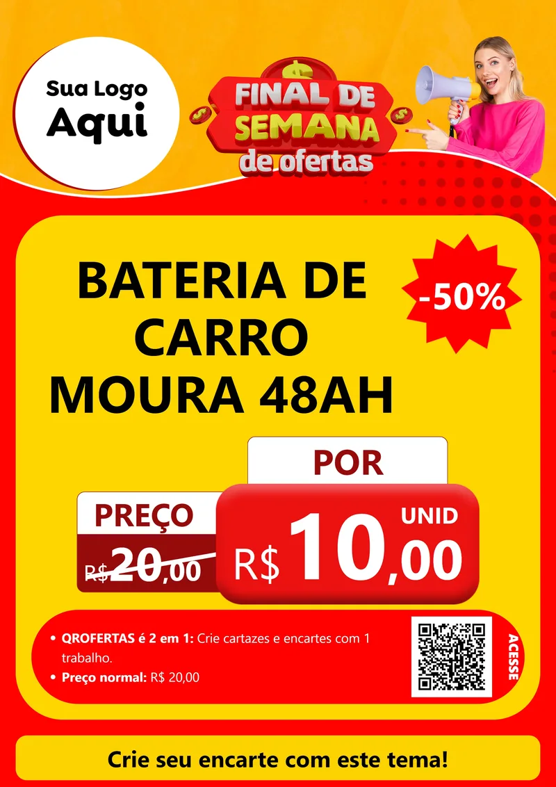 Modelo de Cartaz para Cartaz A4 Vertical com o tema Final de Semana de Ofertas para Baterias Elétricas