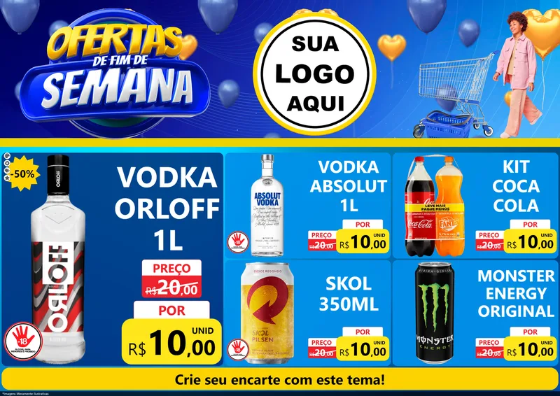 Modelo de Encarte para Encarte A4 Horizontal com o tema Ofertas de Fim de Semana para Distribuidora de bebidas