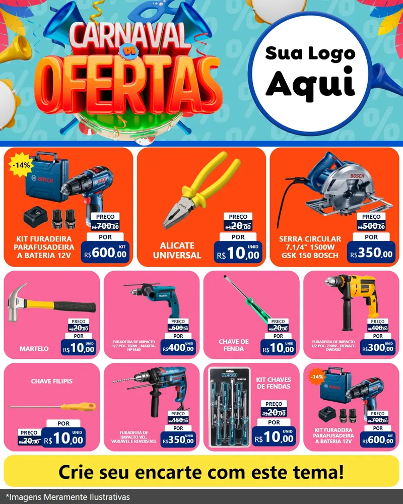 Modelo de Rede Social para Feed Instagram com o tema Carnaval de Ofertas para Maquinas e Ferramentas