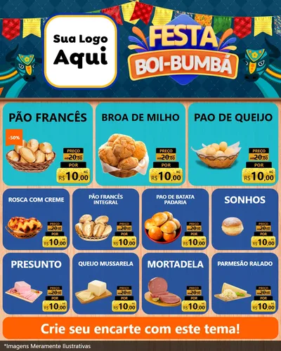 Modelo de Rede Social para Feed Instagram com o tema Festa Boi Bumbá para Padaria