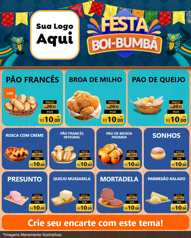 Modelo de Rede Social para Feed Instagram com o tema Festa Boi Bumbá para Padaria