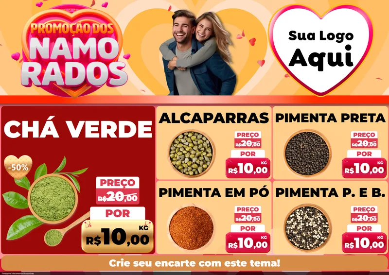 Modelo de Encarte para Encarte A4 Horizontal com o tema Promoção dos Namorados para Produtos Naturais