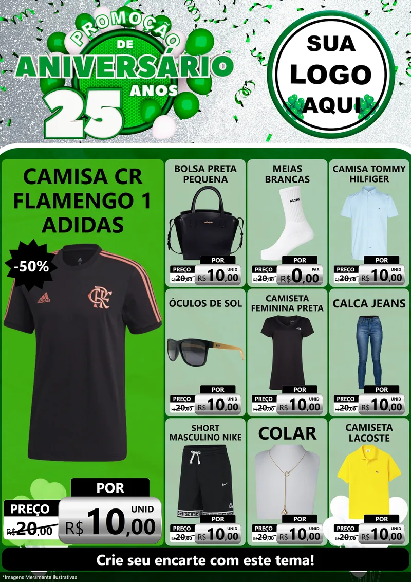 Modelo de Encarte para Encarte A4 Vertical com o tema Promoção de Aniversário - 25 Anos para Roupas e acessórios