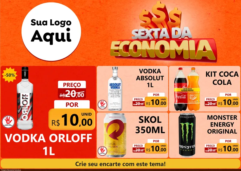 Modelo de Encarte para Encarte A4 Horizontal com o tema Sexta da Economia para Distribuidora de bebidas