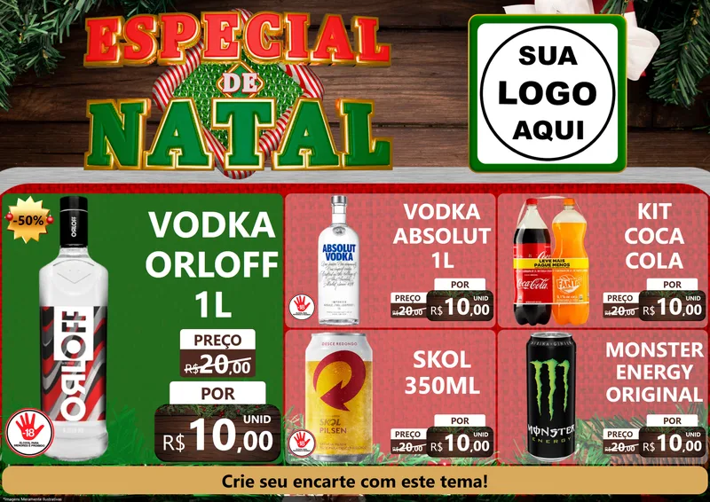 Modelo de Encarte para Encarte A4 Horizontal com o tema Especial de Natal para Distribuidora de bebidas
