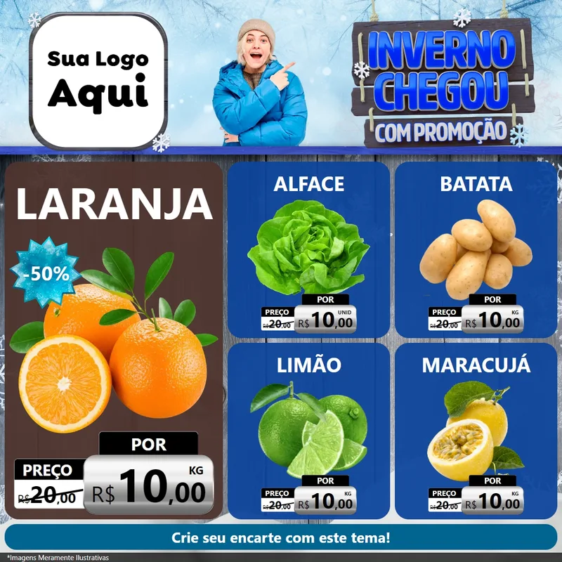Modelo de Rede Social para Feed Facebook com o tema Inverno Chegou Com Promoção para Hortifrúti