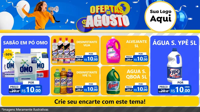 Modelo de TV para TV Horizontal com o tema Ofertas de Agosto para Produtos de Limpeza