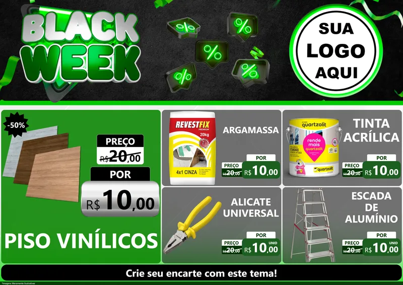Modelo de Encarte para Encarte A4 Horizontal com o tema Black Week para Material para Construção