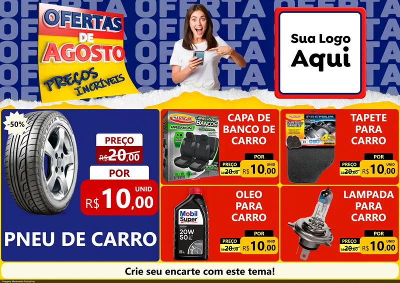 Modelo de Encarte para Encarte A4 Horizontal com o tema Ofertas de Agosto - Preços Incríveis para Auto peças